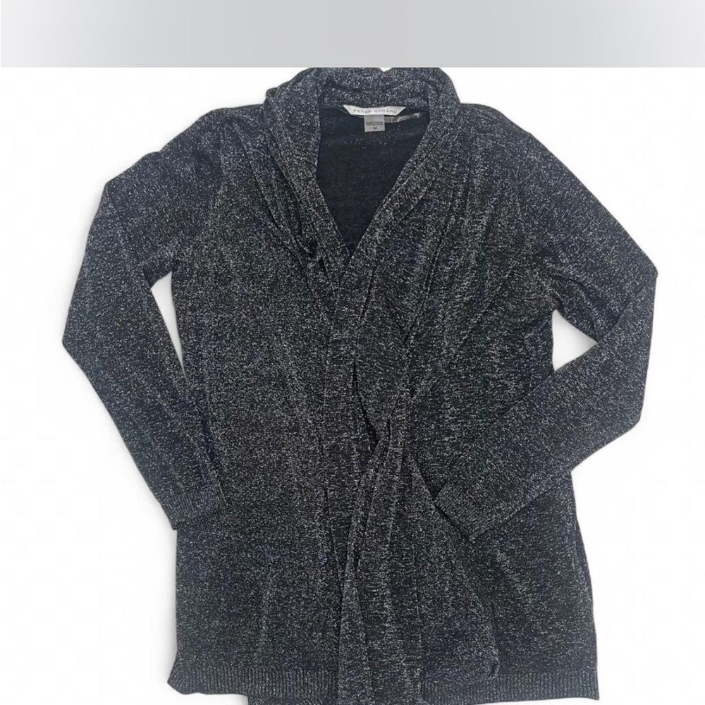 PETER NYGARD Black & grey speckled cardigan with a shawl collar. Size M